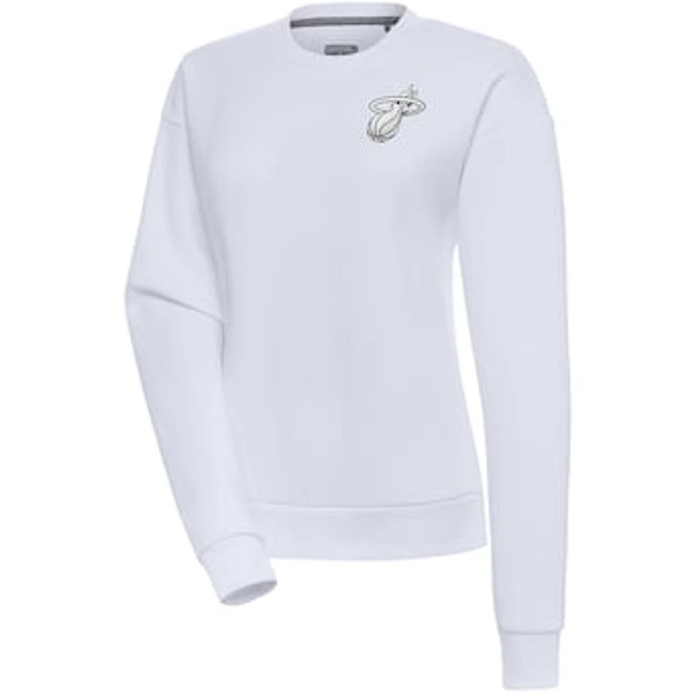 Women's Antigua White Miami Heat Brushed Metallic Victory Pullover Sweatshirt