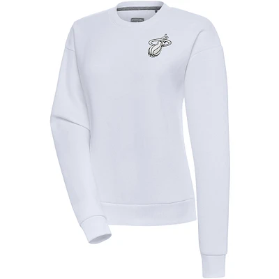 Women's Antigua White Miami Heat Brushed Metallic Victory Pullover Sweatshirt