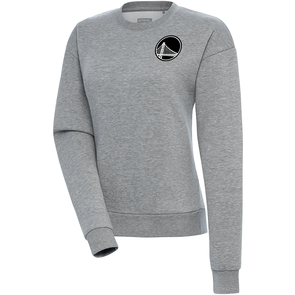 Women's Antigua Heather Gray Golden State Warriors Brushed Metallic Victory Pullover Sweatshirt