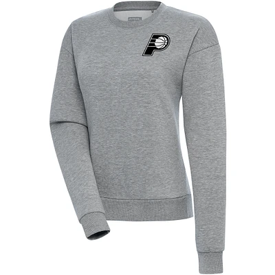 Women's Antigua Heather Gray Indiana Pacers Brushed Metallic Victory Pullover Sweatshirt