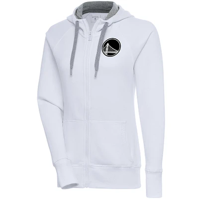 Women's Antigua White Golden State Warriors Brushed Metallic Victory Full-Zip Hoodie