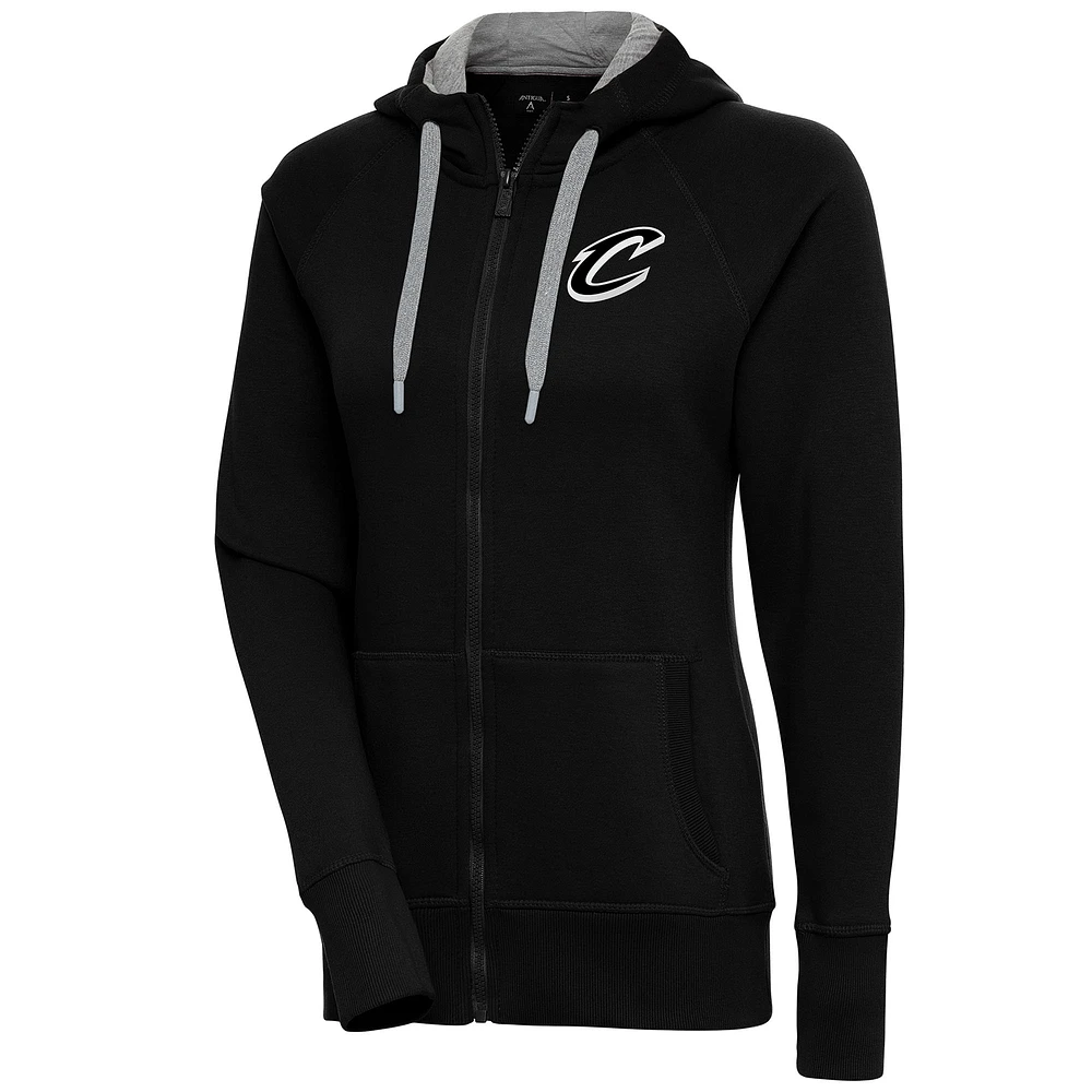 Women's Antigua Black Cleveland Cavaliers Brushed Metallic Victory Full-Zip Hoodie