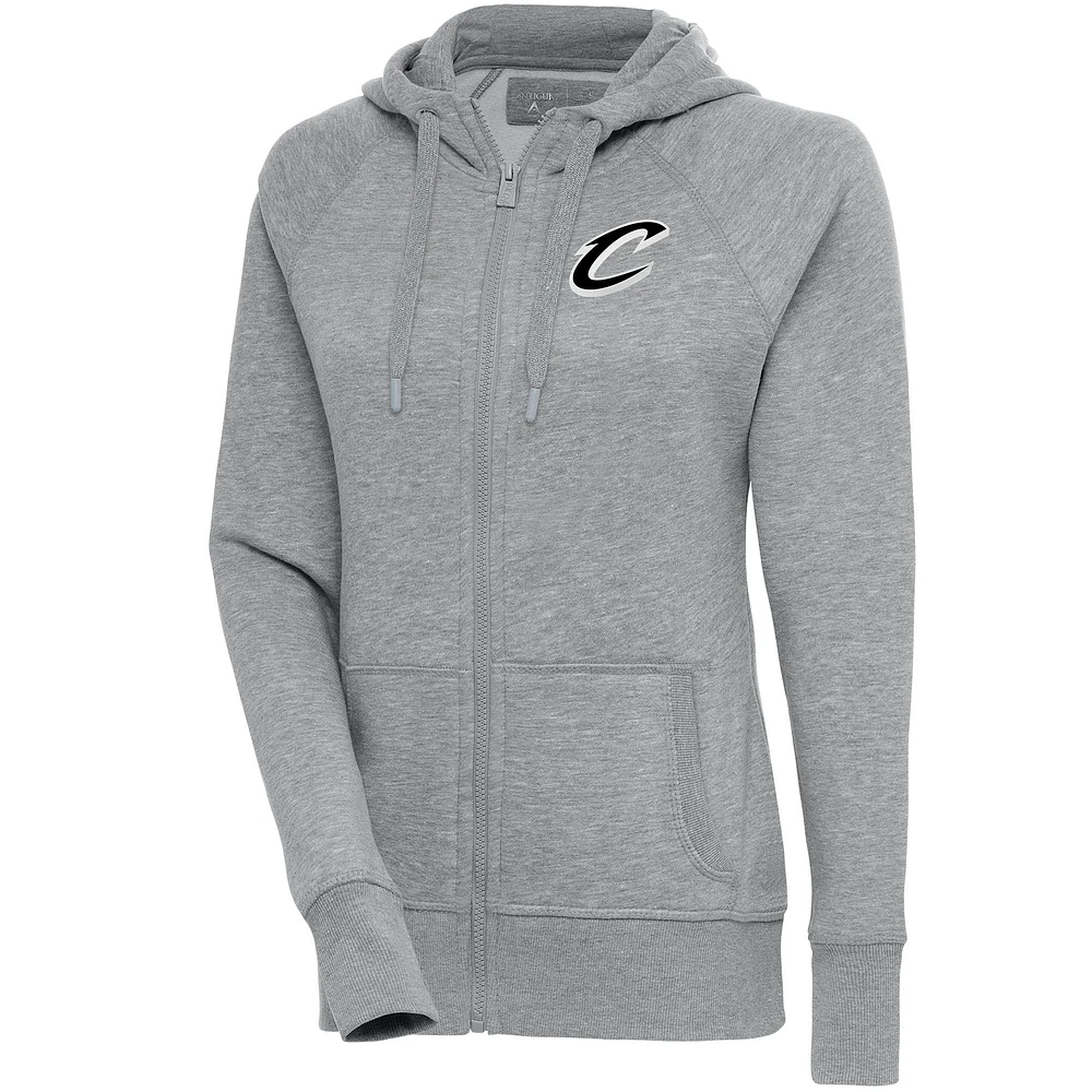 Women's Antigua Heather Gray Cleveland Cavaliers Brushed Metallic Victory Full-Zip Hoodie