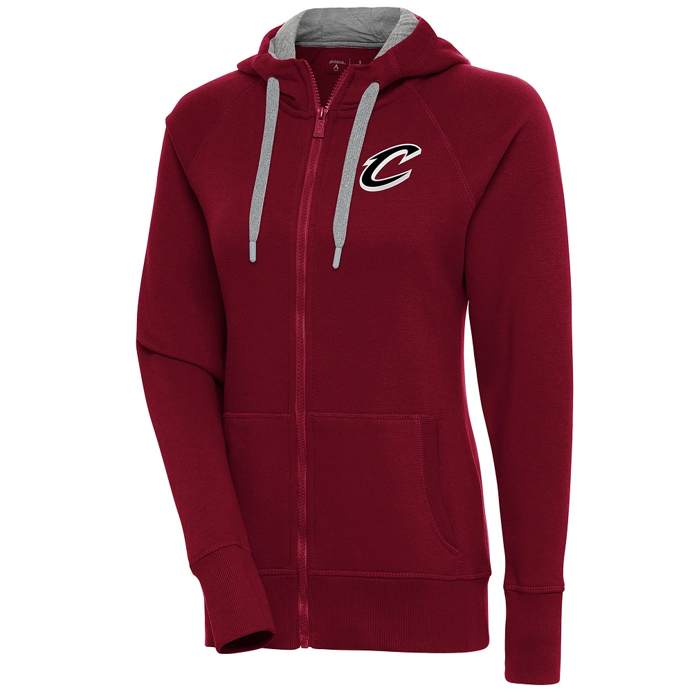 Women's Antigua Wine Cleveland Cavaliers Brushed Metallic Victory Full-Zip Hoodie