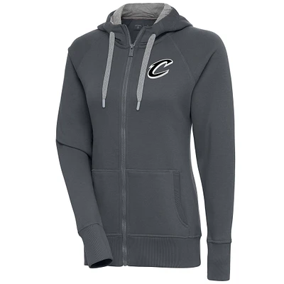 Women's Antigua Charcoal Cleveland Cavaliers Brushed Metallic Victory Full-Zip Hoodie