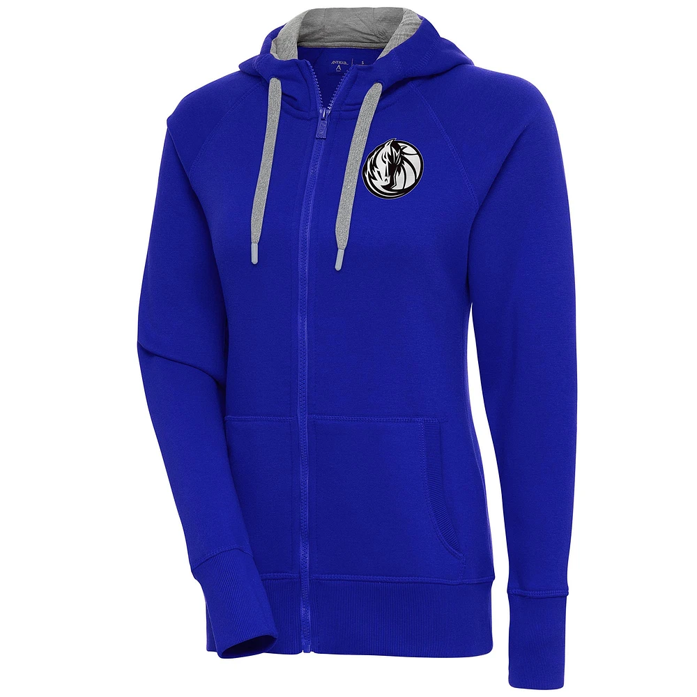 Women's Antigua Blue Dallas Mavericks Brushed Metallic Victory Full-Zip Hoodie