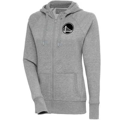 Women's Antigua Heather Gray Golden State Warriors Brushed Metallic Victory Full-Zip Hoodie