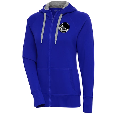 Women's Antigua Royal Golden State Warriors Brushed Metallic Victory Full-Zip Hoodie
