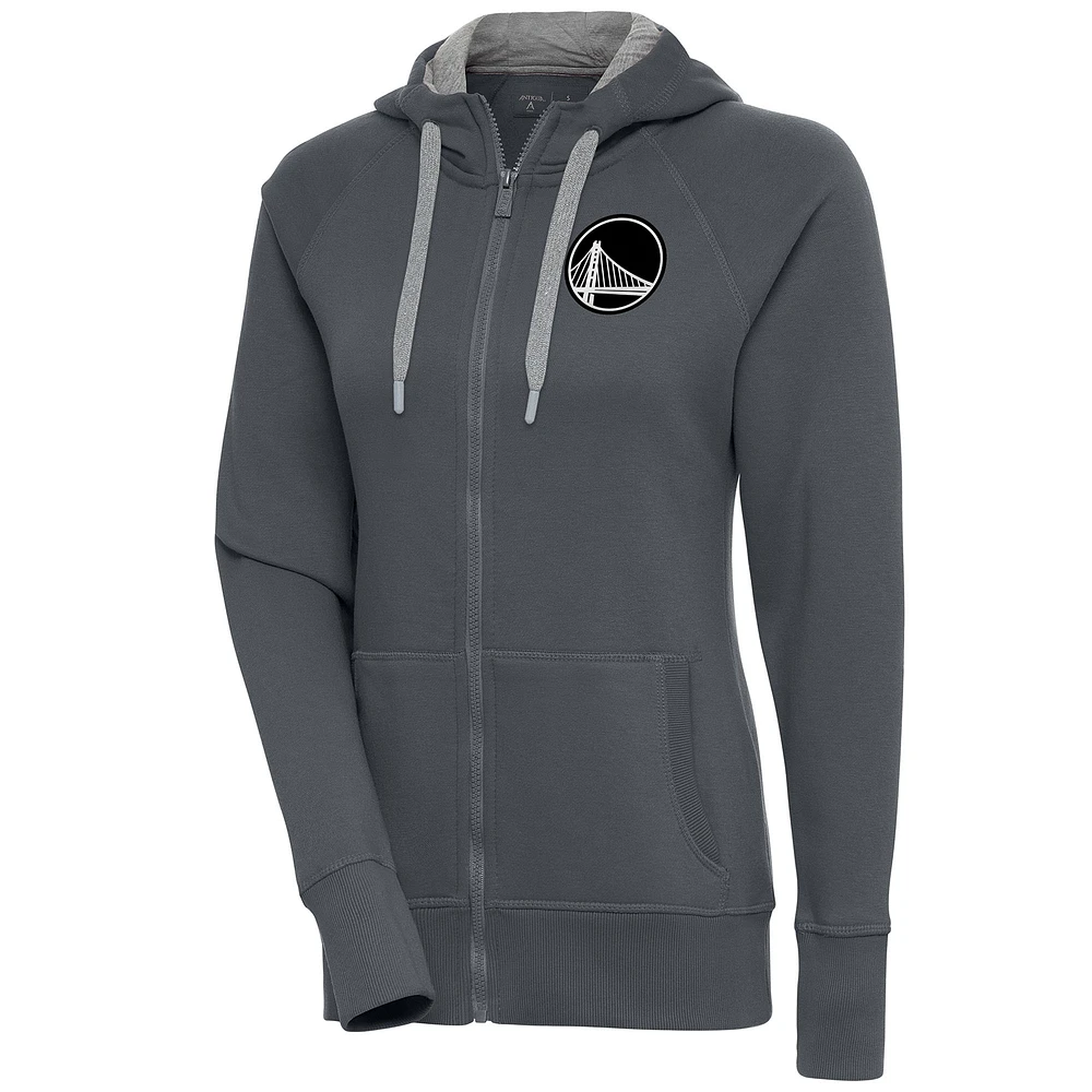 Women's Antigua Charcoal Golden State Warriors Brushed Metallic Victory Full-Zip Hoodie