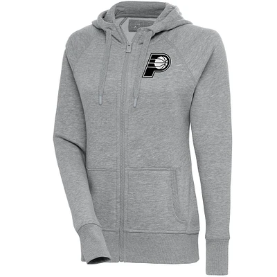 Women's Antigua Heather Gray Indiana Pacers Brushed Metallic Victory Full-Zip Hoodie