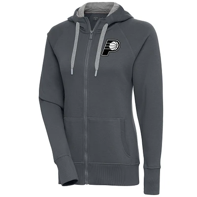 Women's Antigua Charcoal Indiana Pacers Brushed Metallic Victory Full-Zip Hoodie