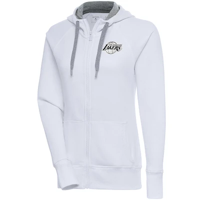 Women's Antigua Los Angeles Lakers Brushed Metallic Victory Full-Zip Hoodie