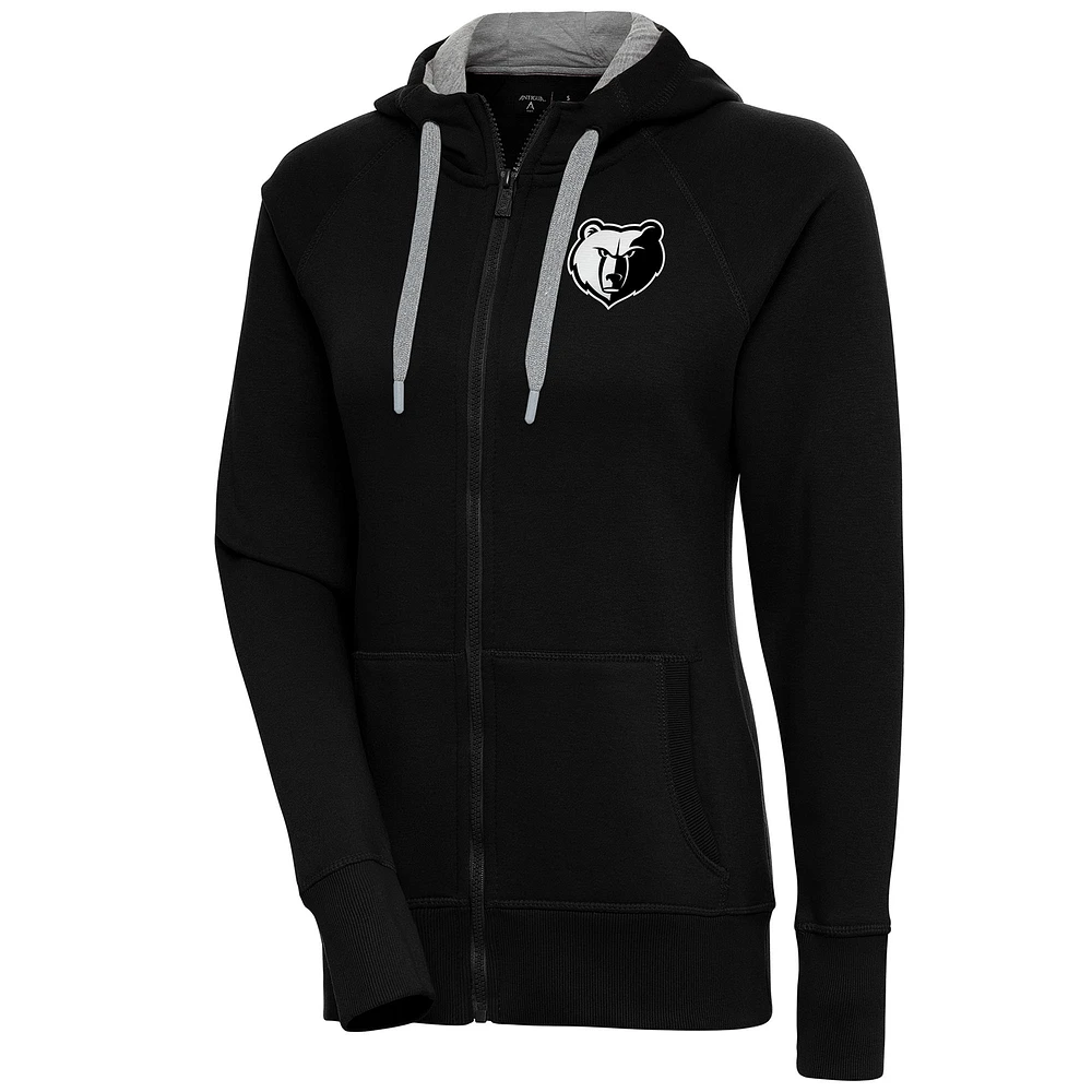 Women's Antigua Black Memphis Grizzlies Brushed Metallic Victory Full-Zip Hoodie