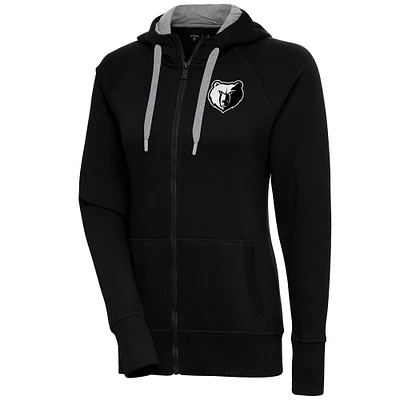 Women's Antigua  Black Memphis Grizzlies Brushed Metallic Victory Full-Zip Hoodie
