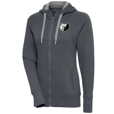 Women's Antigua Charcoal Memphis Grizzlies Brushed Metallic Victory Full-Zip Hoodie