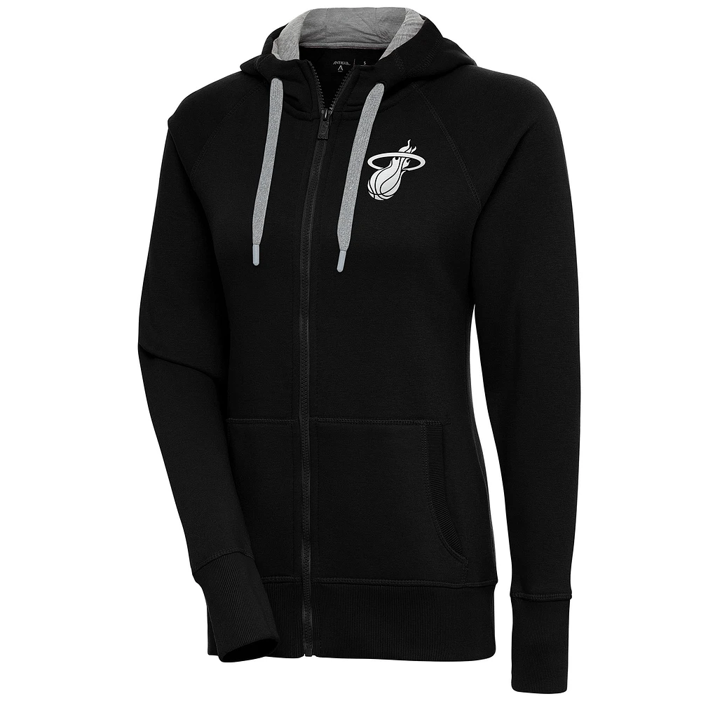 Women's Antigua Miami Heat Brushed Metallic Victory Full-Zip Hoodie