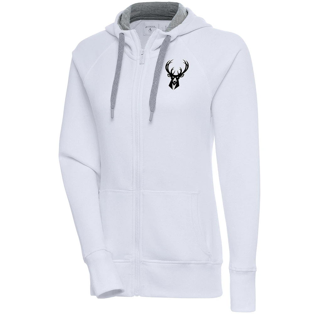 Women's Antigua Milwaukee Bucks Brushed Metallic Victory Full-Zip Hoodie