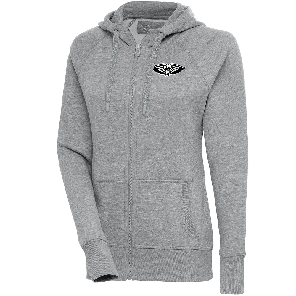 Women's Antigua Heather Gray New Orleans Pelicans Brushed Metallic Victory Full-Zip Hoodie