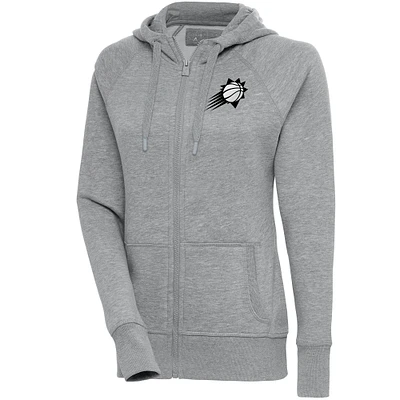 Women's Antigua Heather Gray Phoenix Suns Brushed Metallic Victory Full-Zip Hoodie