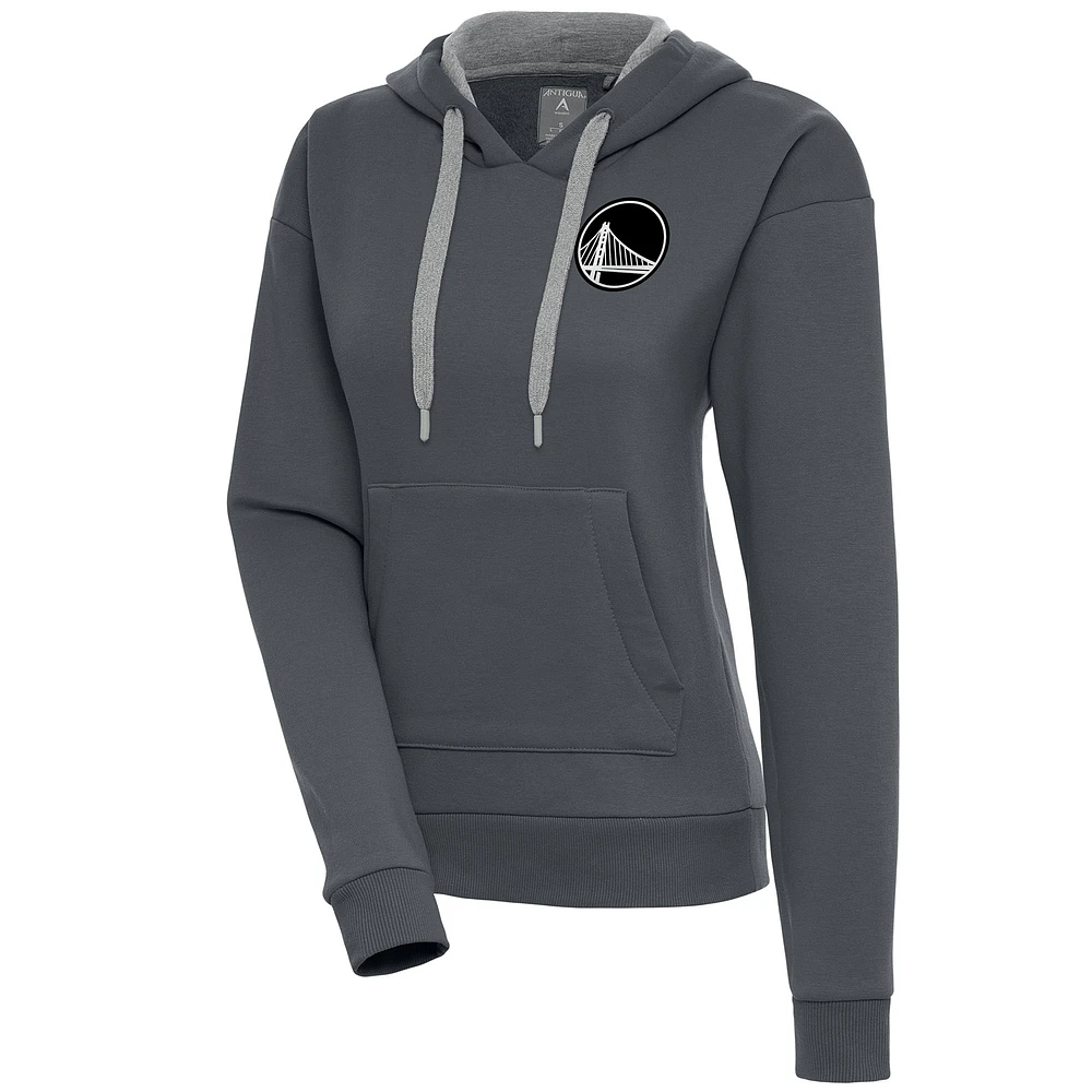 Women's Antigua Charcoal Golden State Warriors Brushed Metallic Victory Pullover Hoodie