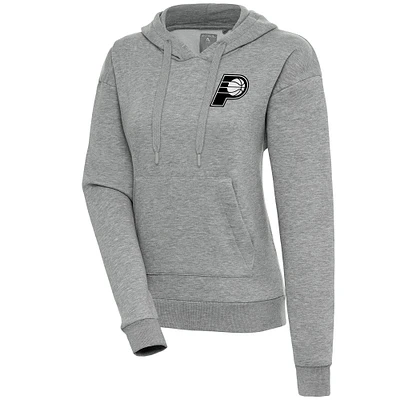 Women's Antigua Heather Gray Indiana Pacers Brushed Metallic Victory Pullover Hoodie
