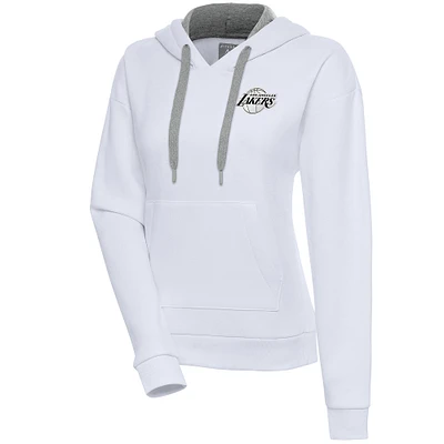 Women's Antigua White Los Angeles Lakers Brushed Metallic Victory Pullover Hoodie
