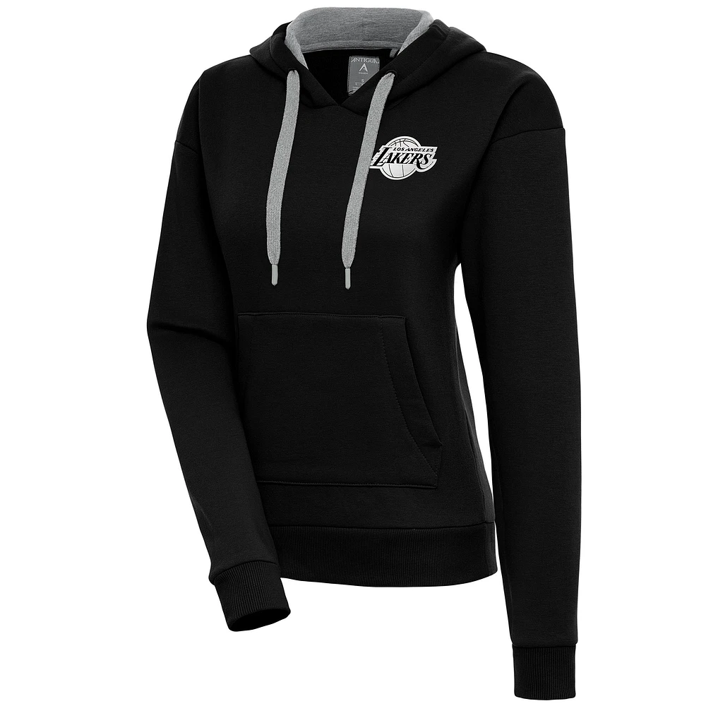 Women's Antigua Black Los Angeles Lakers Brushed Metallic Victory Pullover Hoodie