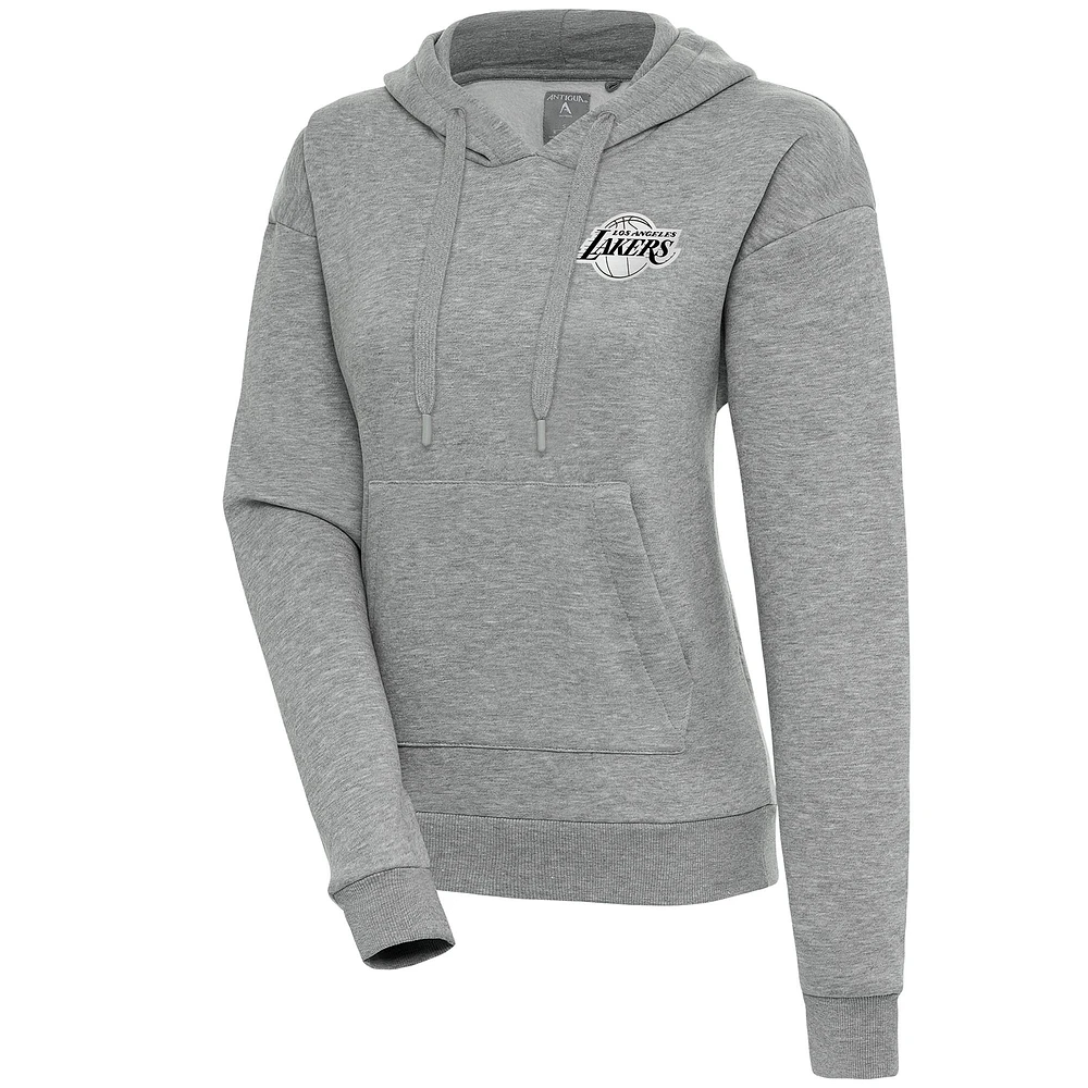 Women's Antigua Heather Gray Los Angeles Lakers Brushed Metallic Victory Pullover Hoodie