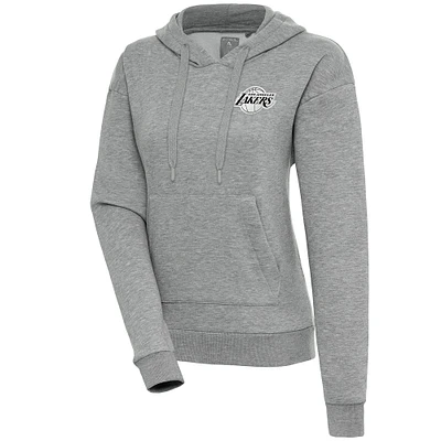 Women's Antigua  Heather Gray Los Angeles Lakers Brushed Metallic Victory Pullover Hoodie