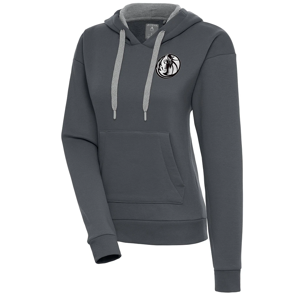 Women's Antigua Charcoal Dallas Mavericks Brushed Metallic Victory Pullover Hoodie