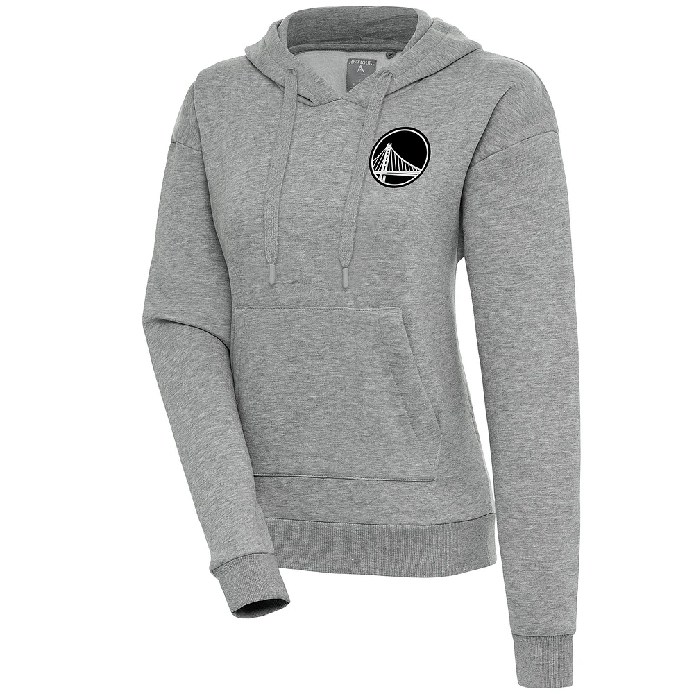 Women's Antigua Heather Gray Golden State Warriors Brushed Metallic Victory Pullover Hoodie