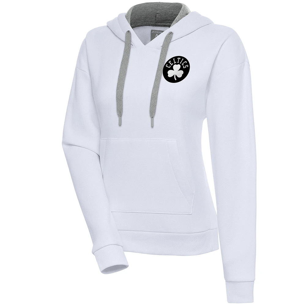 Women's Antigua White Boston Celtics Brushed Metallic Victory Pullover Hoodie