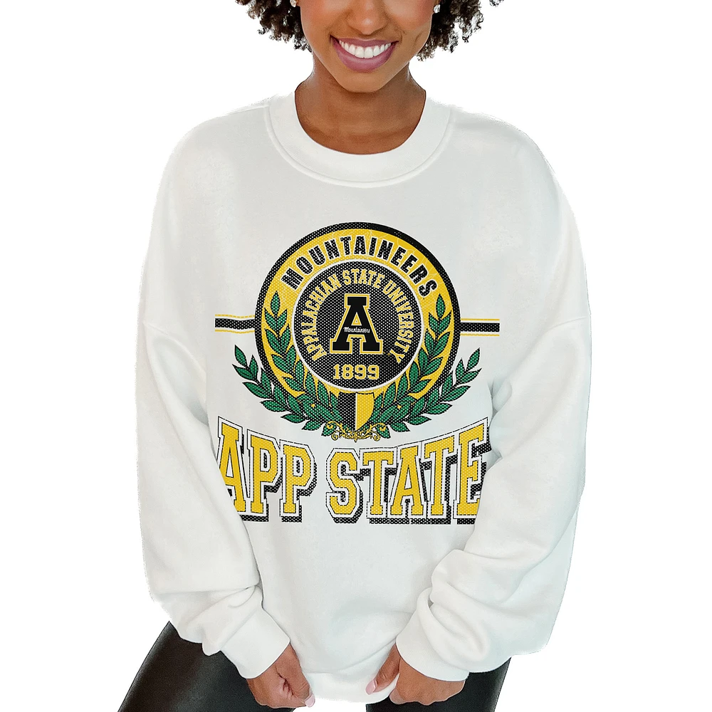 Women's Gameday Couture White Appalachian State Mountaineers Hot Shot Fleece Pullover Sweatshirt