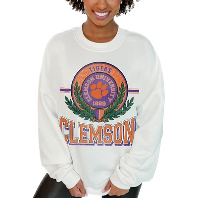 Women's Gameday Couture White Clemson Tigers Hot Shot Fleece Pullover Sweatshirt