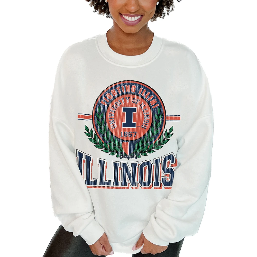 Women's Gameday Couture White Illinois Fighting Illini Hot Shot Fleece Pullover Sweatshirt