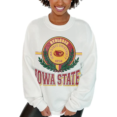 Women's Gameday Couture White Iowa State Cyclones Hot Shot Fleece Pullover Sweatshirt