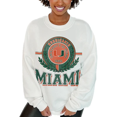 Women's Gameday Couture White Miami Hurricanes Hot Shot Fleece Pullover Sweatshirt