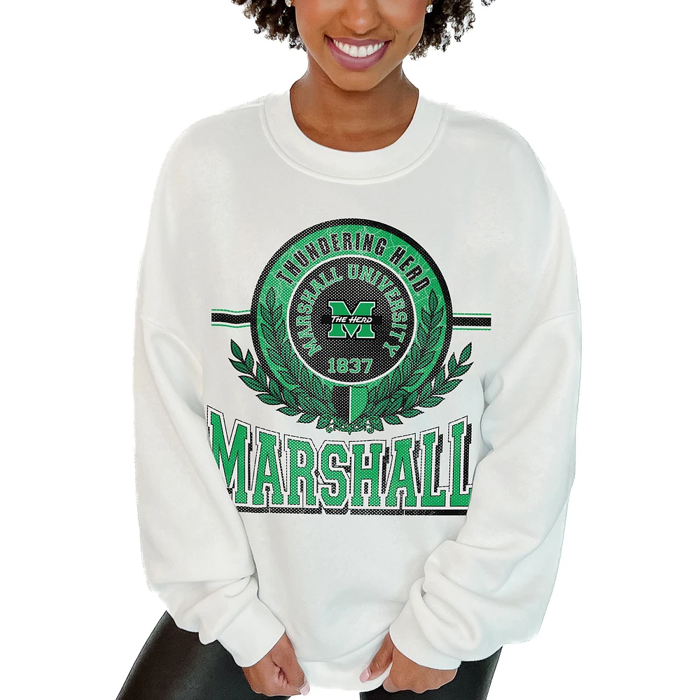 Women's Gameday Couture White Marshall Thundering Herd Hot Shot Fleece Pullover Sweatshirt