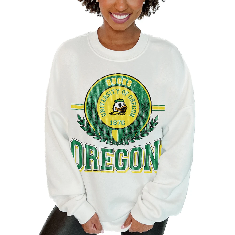 Women's Gameday Couture White Oregon Ducks Hot Shot Fleece Pullover Sweatshirt