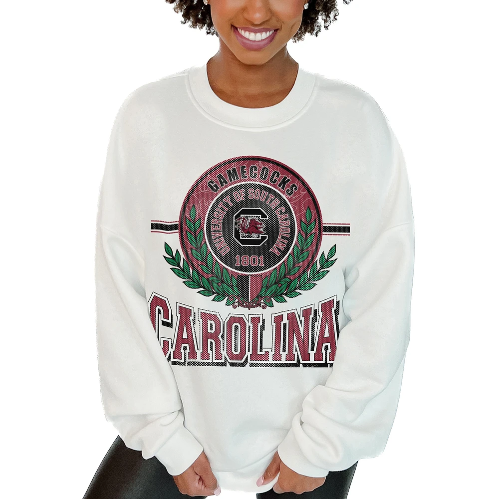 Women's Gameday Couture White South Carolina Gamecocks Hot Shot Fleece Pullover Sweatshirt
