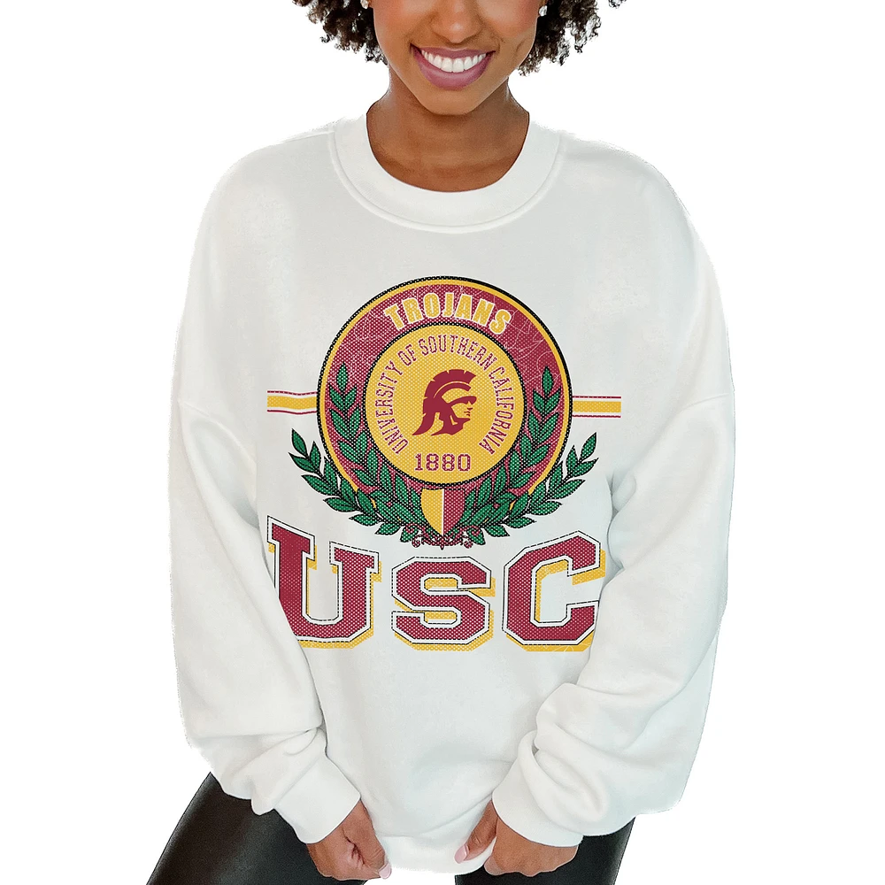 Women's Gameday Couture White USC Trojans Hot Shot Fleece Pullover Sweatshirt