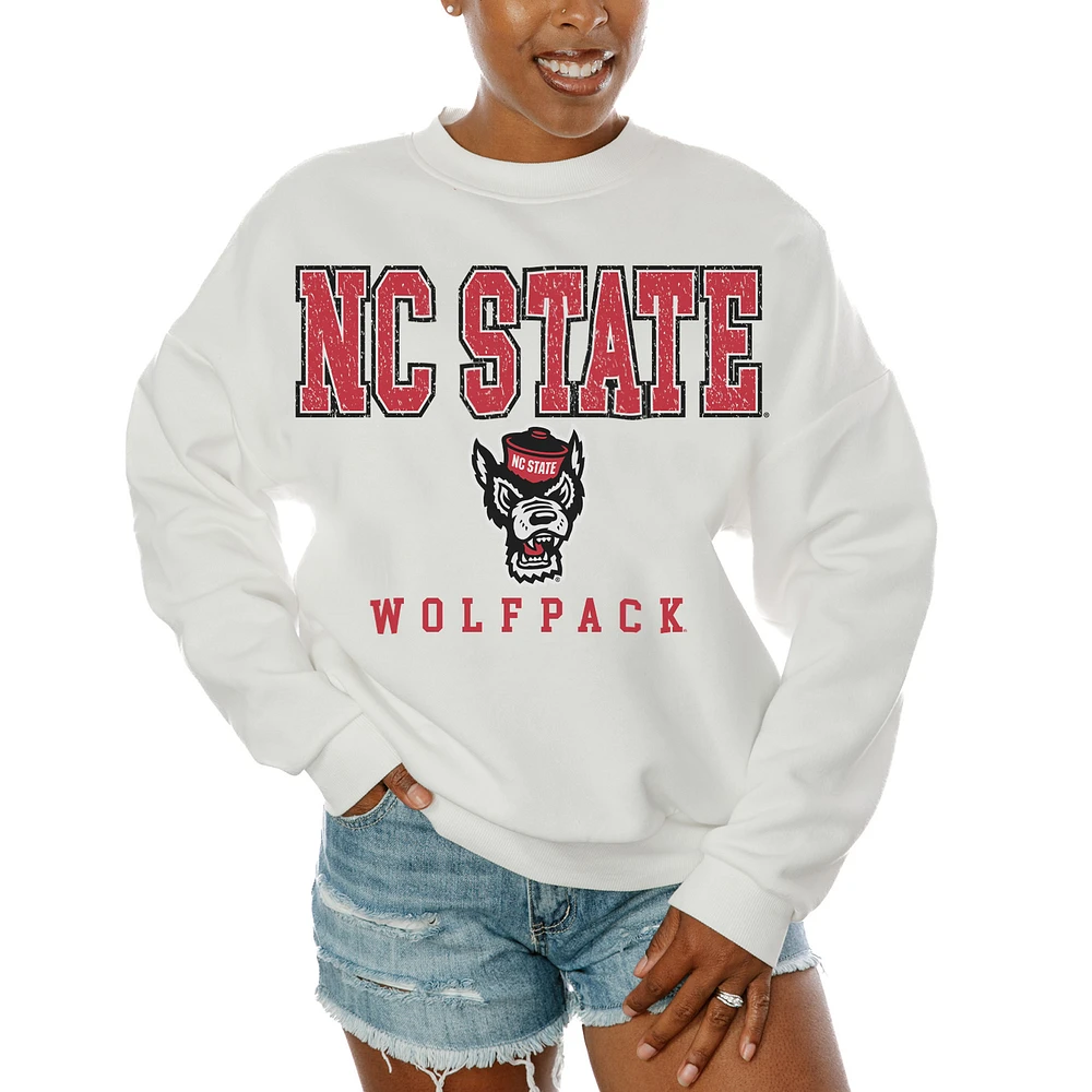 Women's Gameday Couture White NC State Wolfpack Freestyle Fleece Pullover Sweatshirt