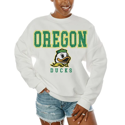 Women's Gameday Couture White Oregon Ducks Freestyle Fleece Pullover Sweatshirt