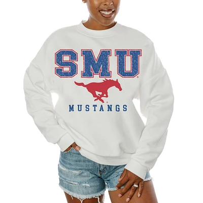 Women's Gameday Couture White SMU Mustangs Freestyle Fleece Pullover Sweatshirt
