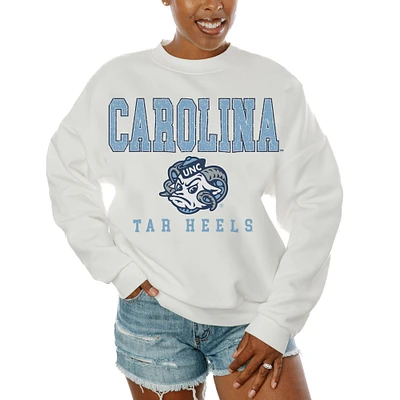 Women's Gameday Couture White North Carolina Tar Heels Freestyle Fleece Pullover Sweatshirt