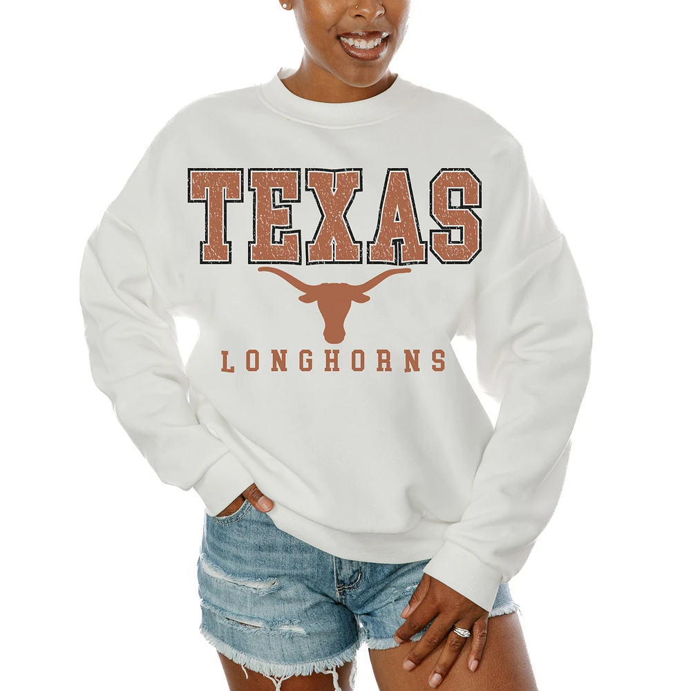 Women's Gameday Couture White Texas Longhorns Freestyle Fleece Pullover Sweatshirt