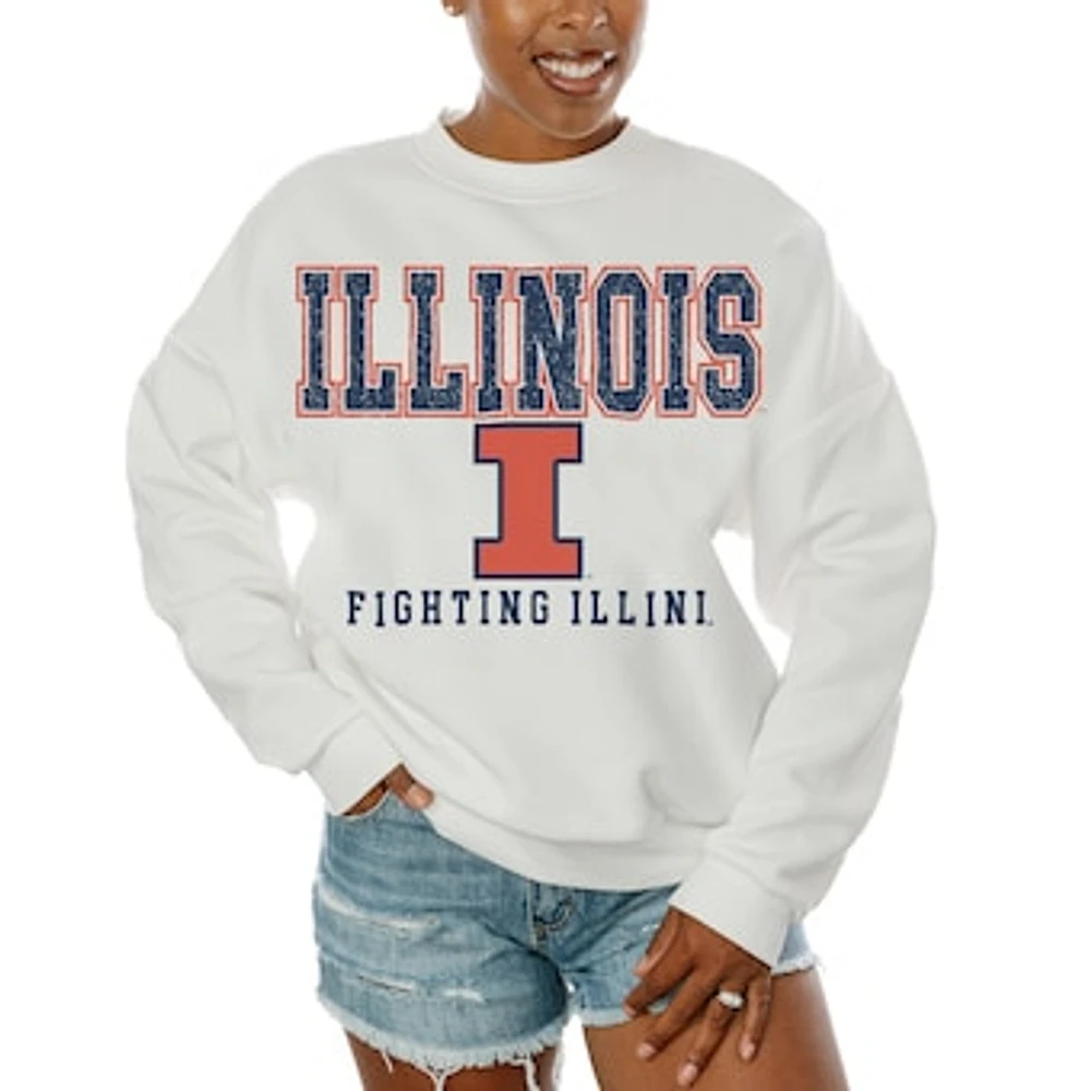 Women's Gameday Couture White Illinois Fighting Illini Freestyle Fleece Pullover Sweatshirt