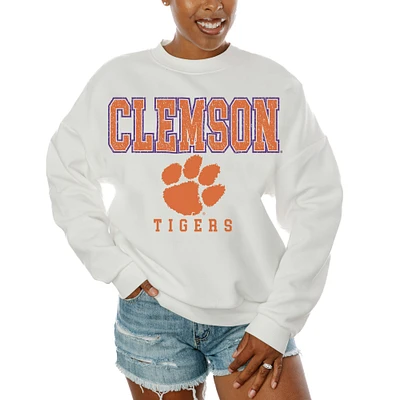 Women's Gameday Couture White Clemson Tigers Freestyle Fleece Pullover Sweatshirt