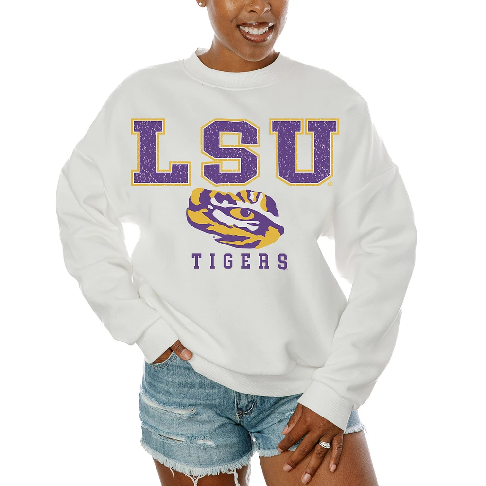 Women's Gameday Couture White LSU Tigers Freestyle Fleece Pullover Sweatshirt