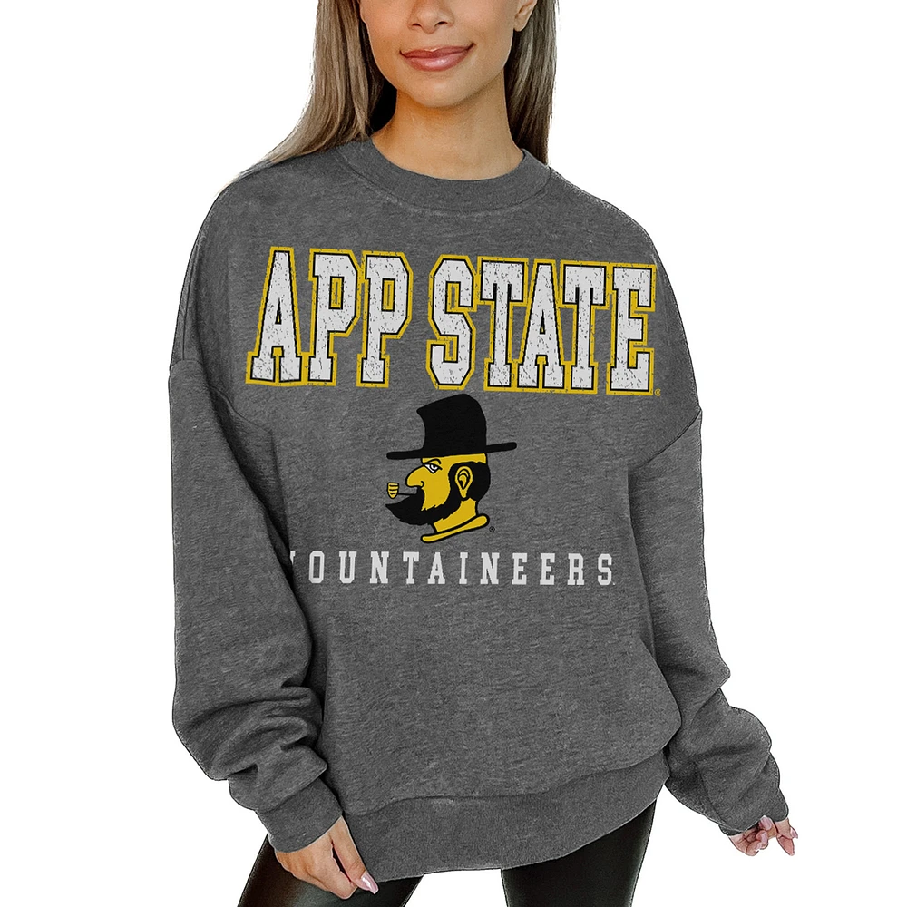 Women's Gameday Couture Heather Charcoal Appalachian State Mountaineers Oversized Distressed Fleece Pullover Sweatshirt